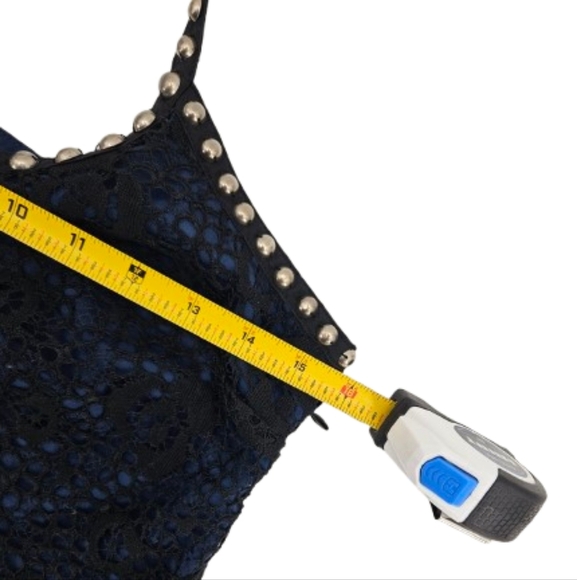 Free People Black Lace Over Blue Dress Studded Straps - Picture 9 of 13
